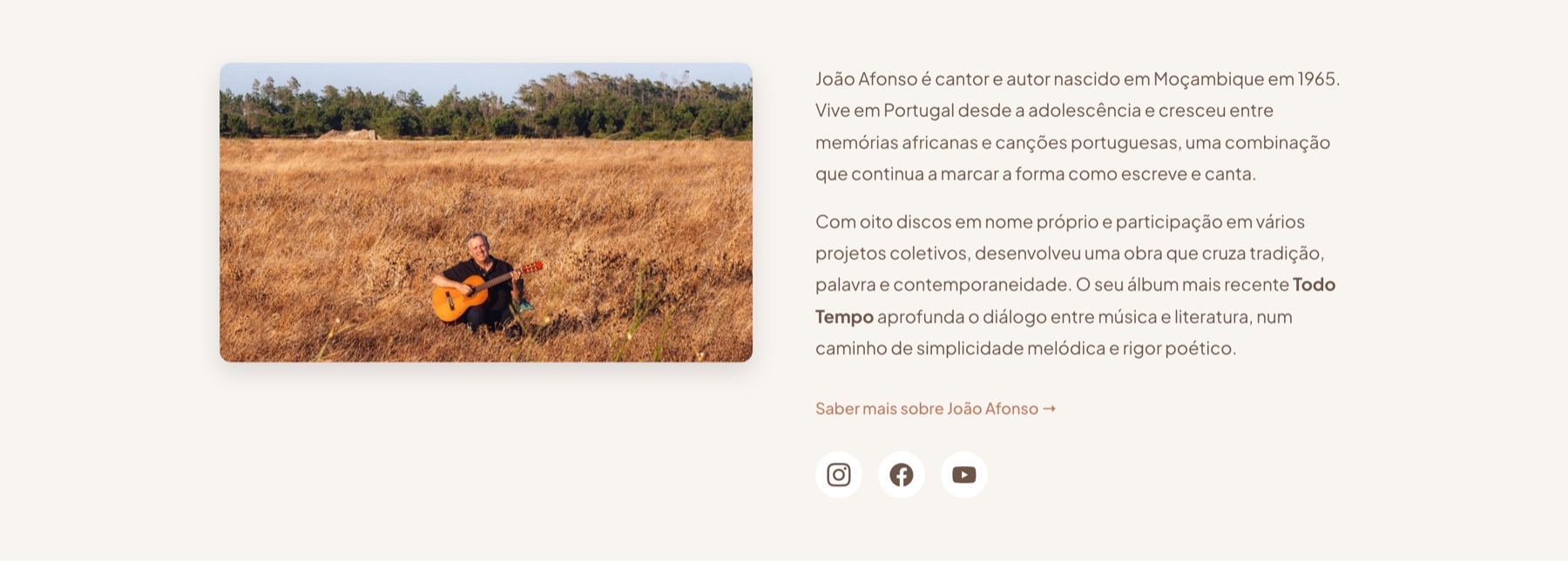 Secção de biografia e presskit no site de João Afonso