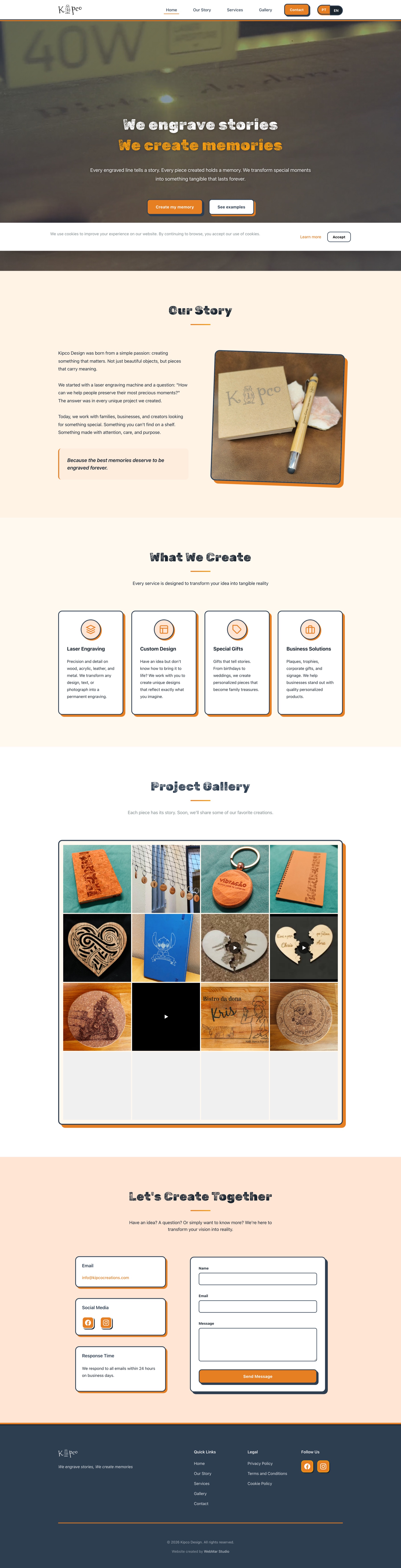 Vista completa do site oficial da KipCo Creations